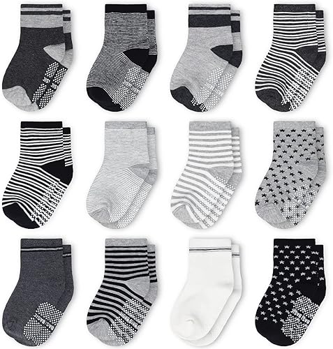 SkiBeaut Calcetines antideslizantes para niños y niñas de 1 a 7 años, 12 pares de calcetines para niños y niñas