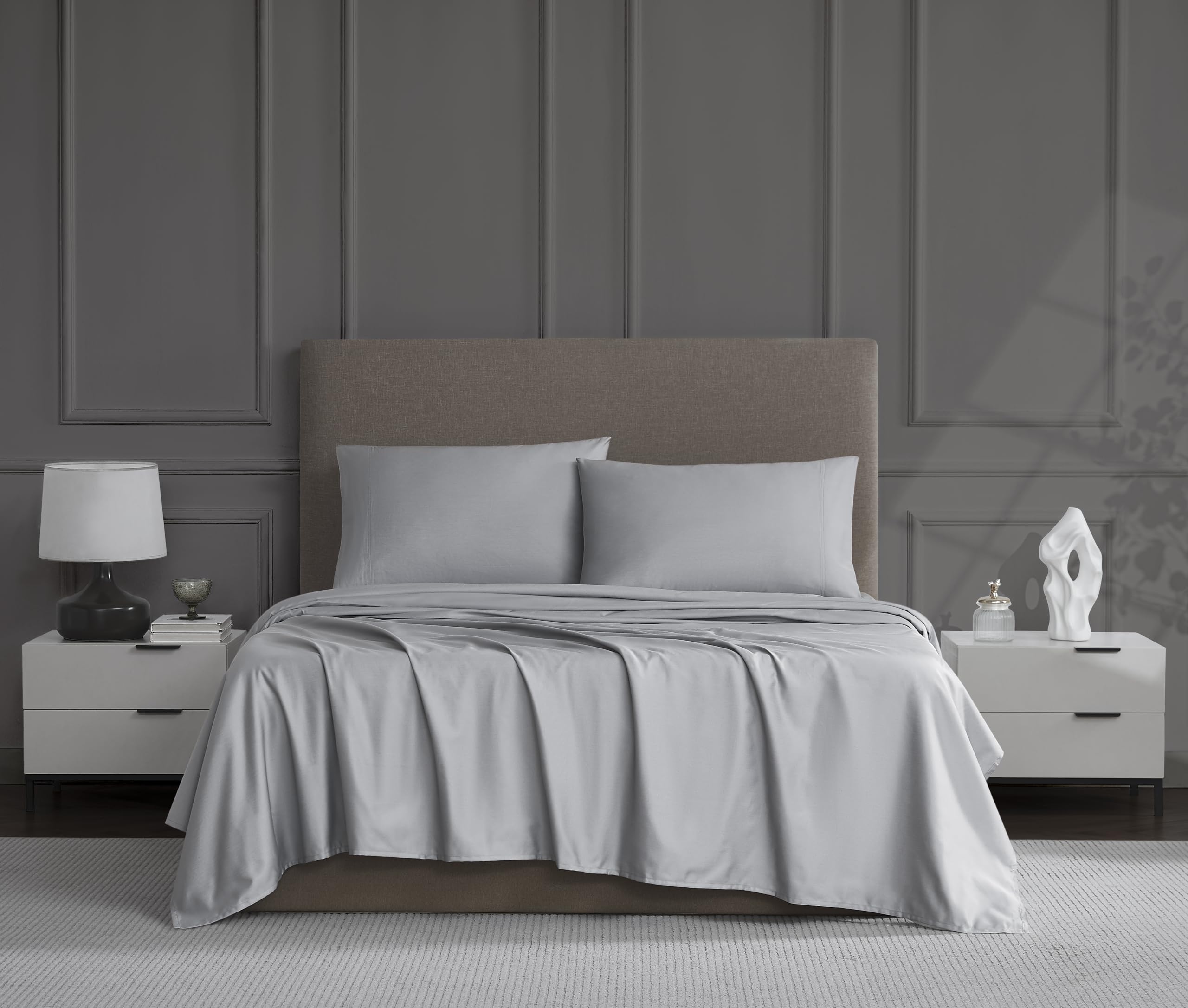 Linen Closet Luxury Cotton 1200 Thread Count Hotel Luxury 4-Piece Sheet Set, Queen, Soft Silver