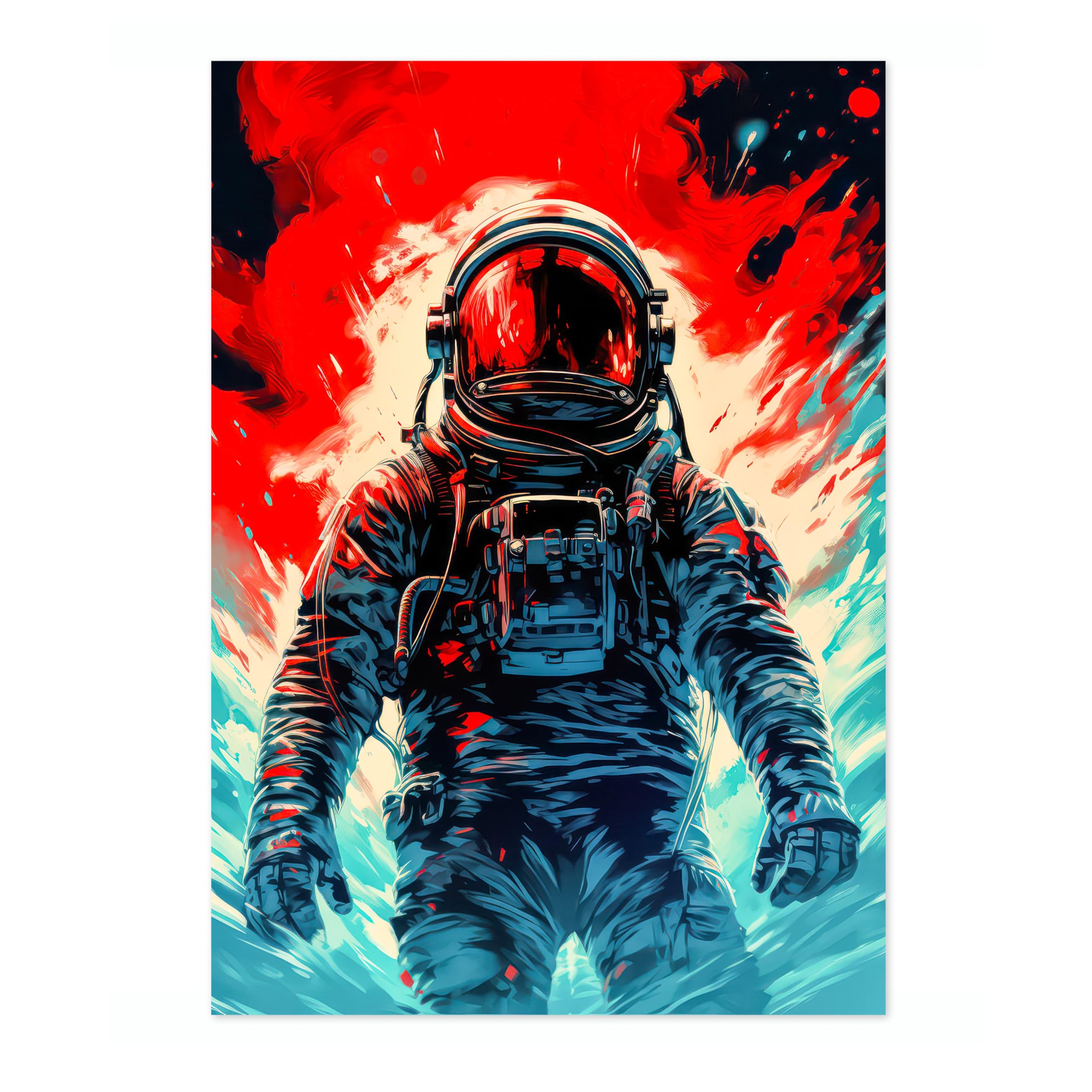 Space Man Space Poster, Colourful Abstract Astronomy Wall Art Home Decor, Astronaut Planets Print, Archival Matte, A5 (Print Only) - 21x14.8cm