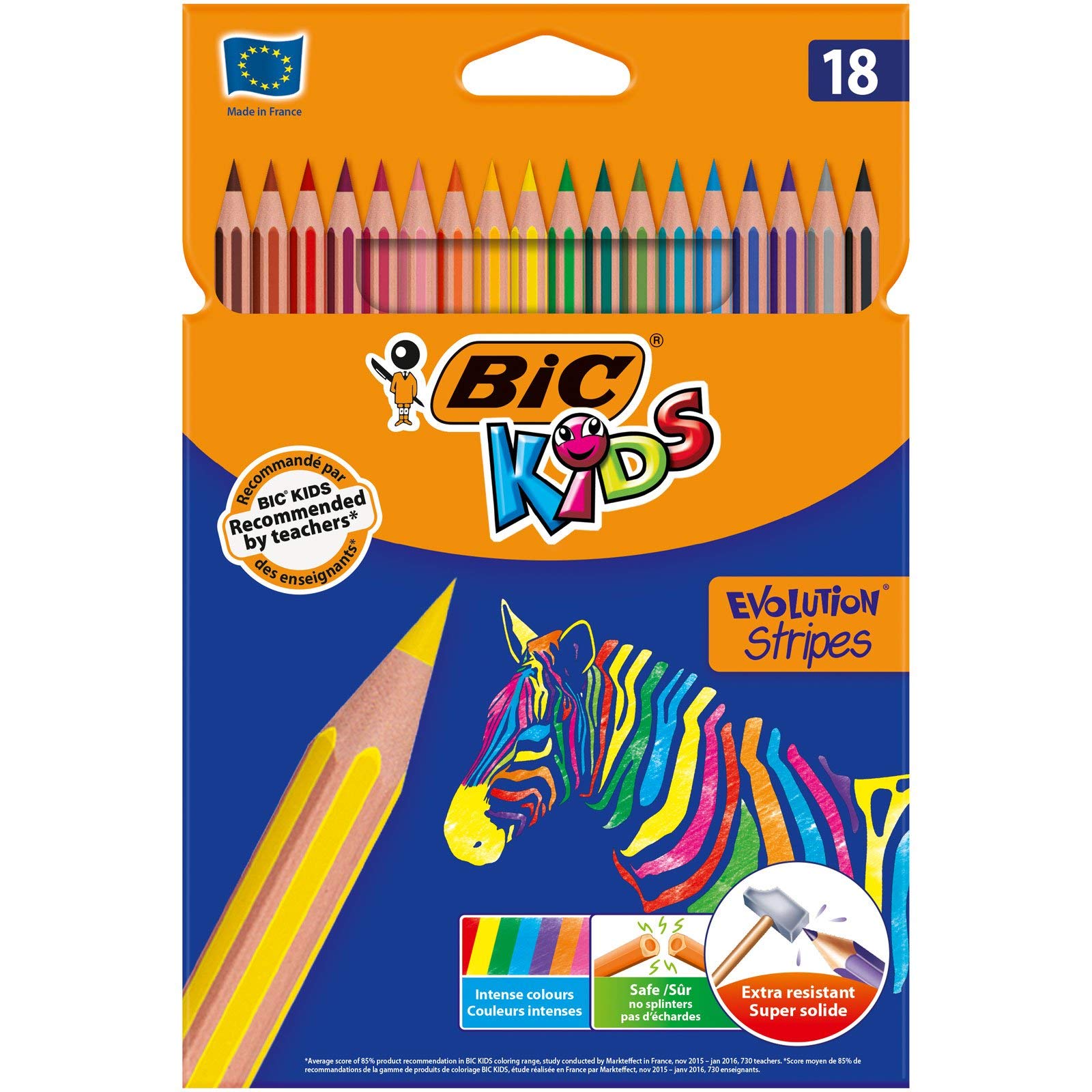 BIC Kids Evolution Stripes Colouring Pencils, Easy to Sharpen, Assorted Colours (Pack Of 18)