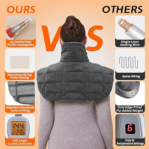 Vista 3 de Ruqiji Almohadilla térmica de cuello y hombro con peso de 19 x 24 pulgadas, 2.5 libras con 12 ajustes de temperatura y temporizador de cuenta