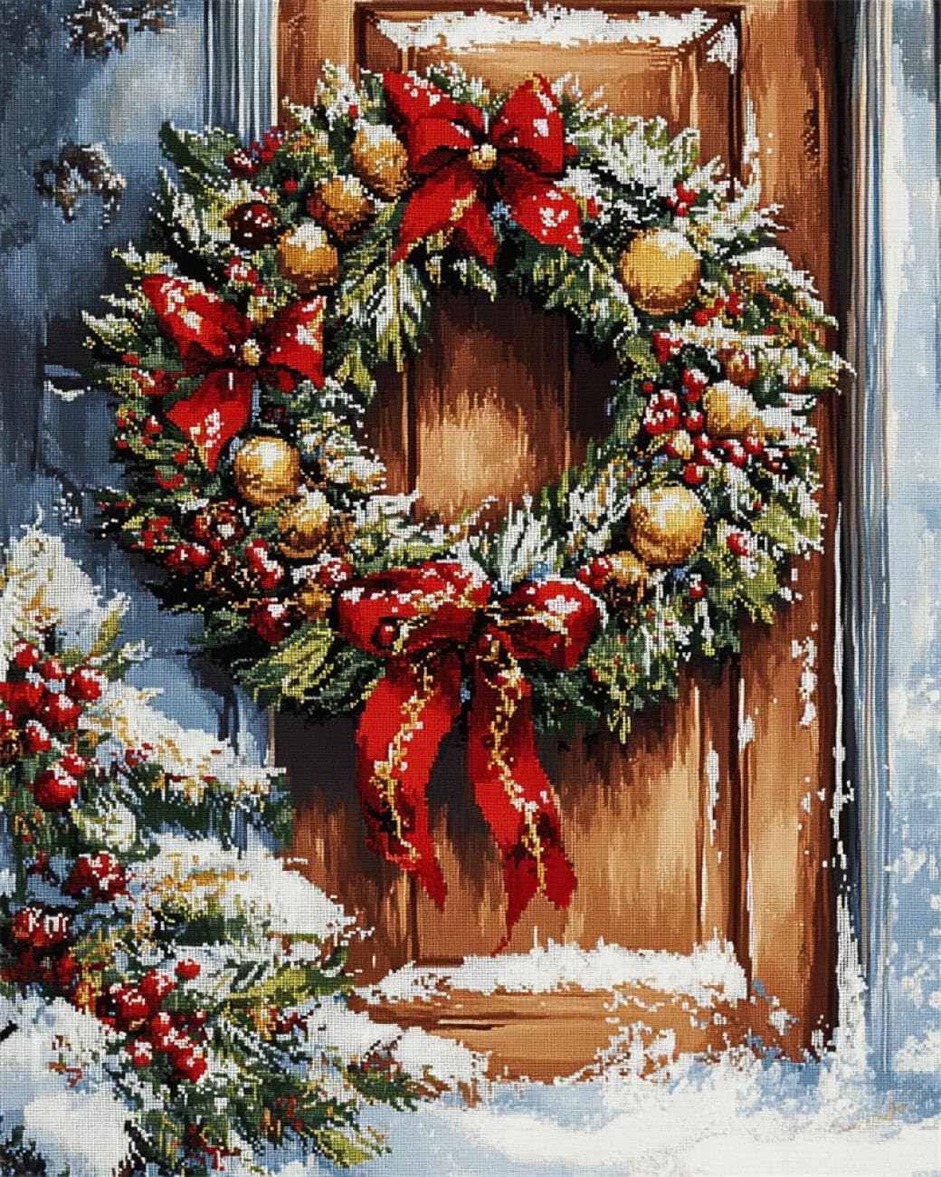 AMBATTERY Landscape Tapestry Kit Christmas Wreath Cross Stitch Rug Making Kit，Carpet Crochet Kits Embroidery Set Needlework Crafts for Home Decor 33x45in
