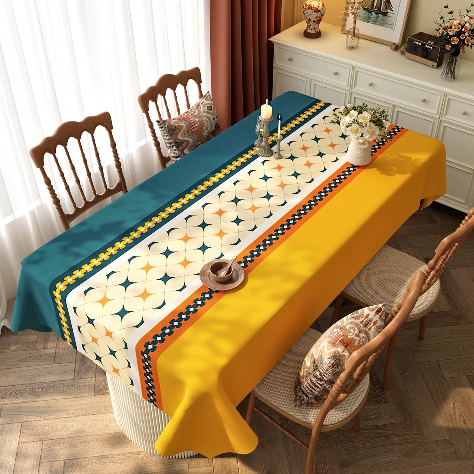Nappe Mariage Rectangulaire 140x220 cm, Motif Ethnique Vintage