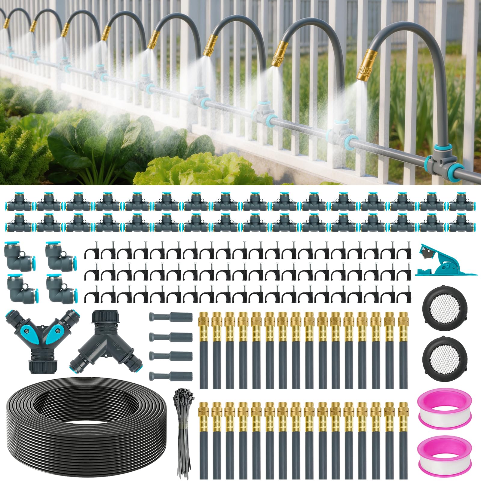MQHUAYU 60m Bewässerungssystem, 360° Automatisches Garten Bewässerungssystem, Bewässerungssystem Garten, Geeignet Für Gartenpflanzen, Blumenbeete, Gärten, Topfpflanzen Und Rasenflächen