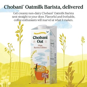 Chobani Oat Milk, Plain Oat Barista Edition, Shelf Stable Non Dairy Milk, Creamer, Vegan Friendly, Gluten-Free, 32 FL OZ (Pack-6)