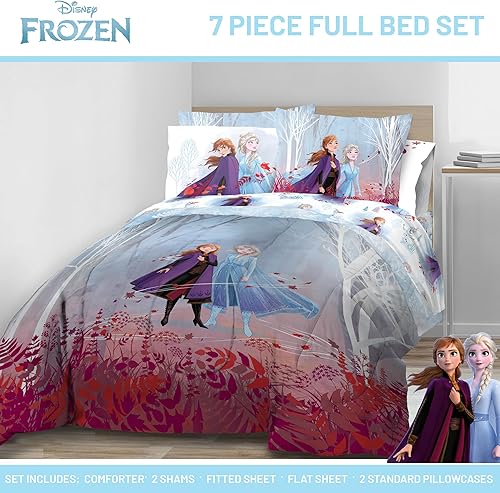 Miniatura 2 de Disney Frozen 2 Forest Spirit - Juego de ropa de cama matrimonial de 7 piezas, incluye edredón reversible y juego de sábanas, ropa de cama con Elsa