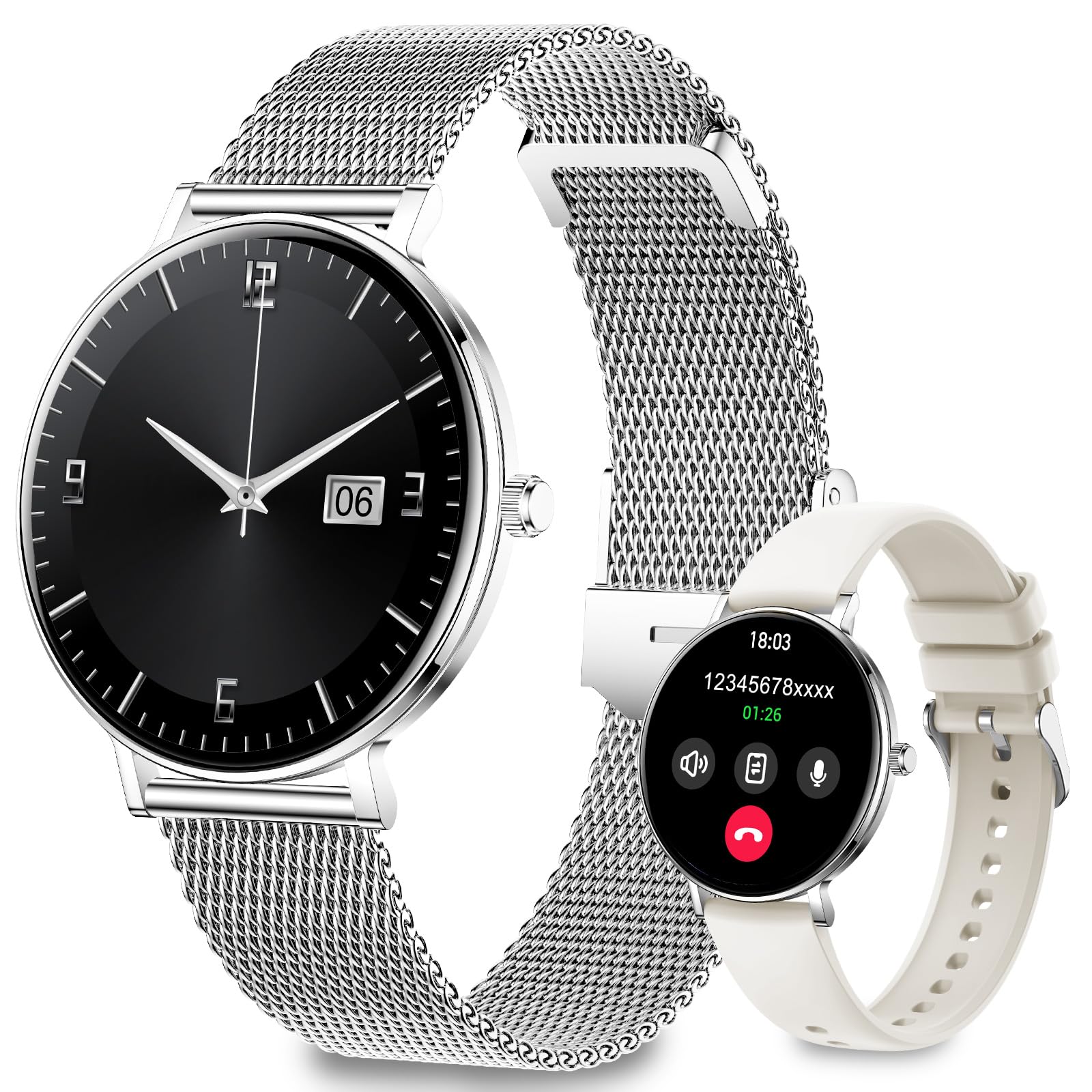 Smartwatch Donna Uomo 2026 Durata Piu Giorni 1.32Amoled Rotondo Digitale Ultrasottile Elegante Impermeabile Notifica App Esercizio Fitness Chiamata Bluetooth Compatibile Android e Ios (Argento)