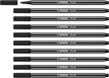 Premium Fibre-Tip Pen - STABILO Pen 68 - Pack of 10 - Black