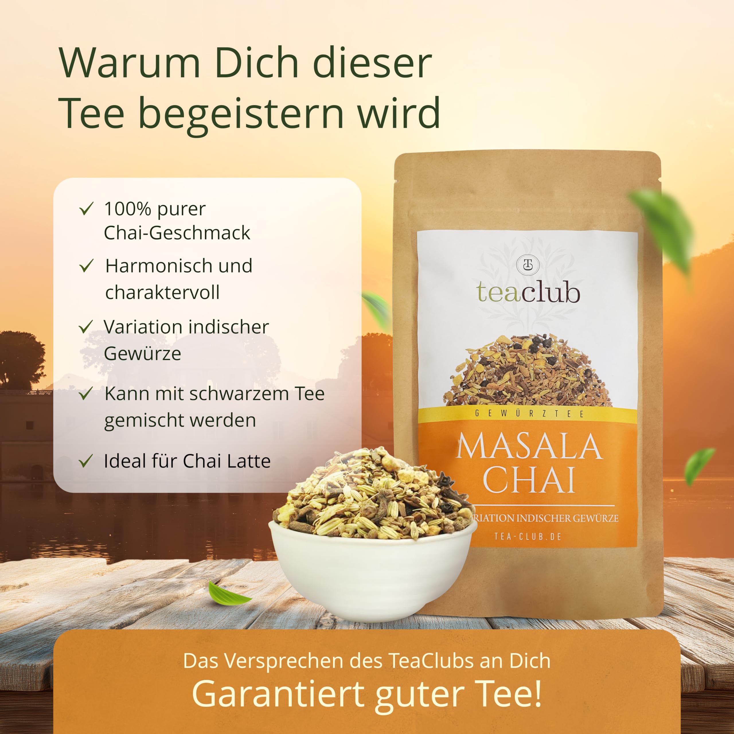 Té Masala Chai Mezcla de Especias 100g, Especias indias para Té chai o chai-latte, 100% natural sin aromatizar, TeaClub Té