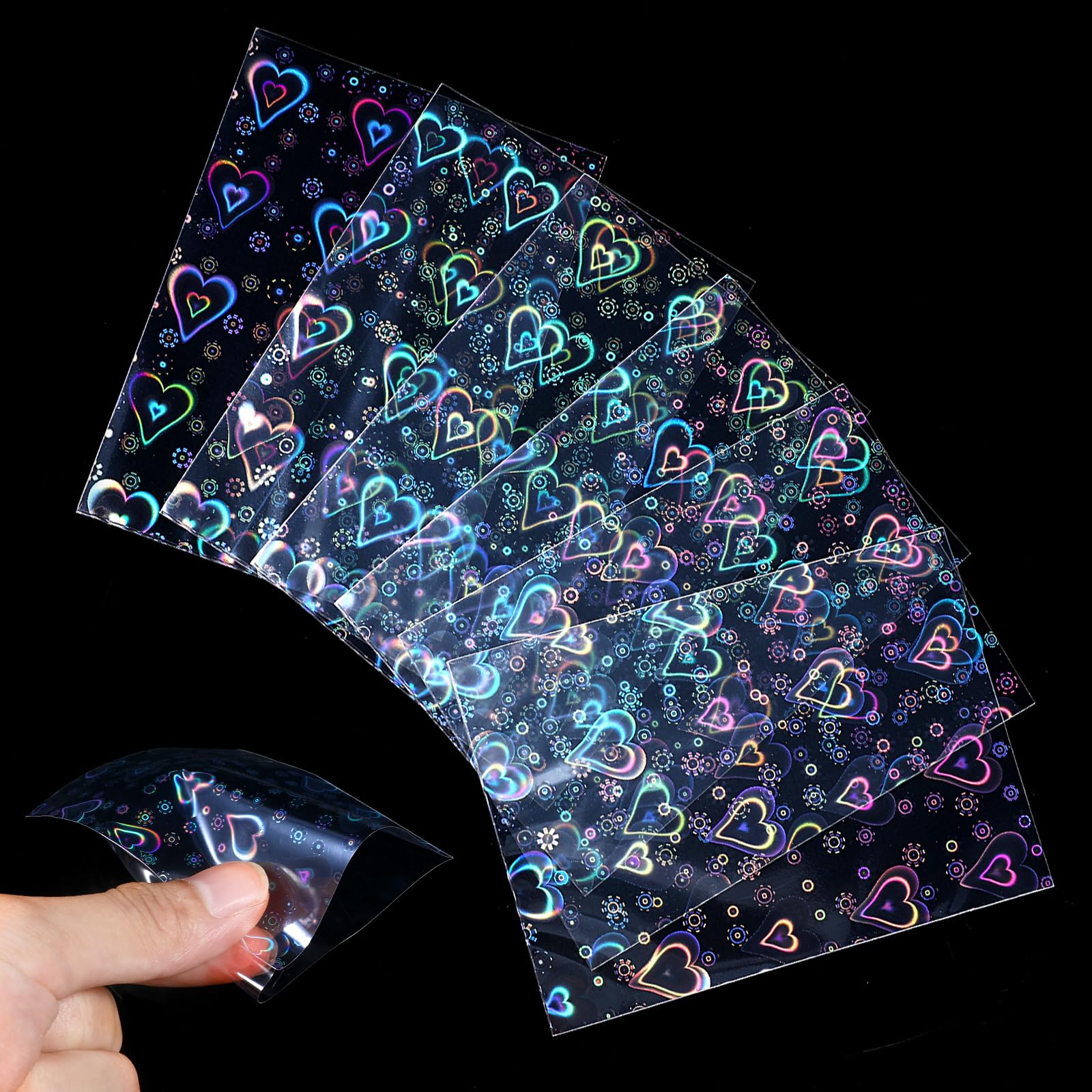 Hadnves 100 Pcs Heart Laser Flashing Holographic Card Sleeves Love Transparent Photocard Sleeves Waterproof Photo Protective Cover for Photo Card Enthusiasts, 65x91mm