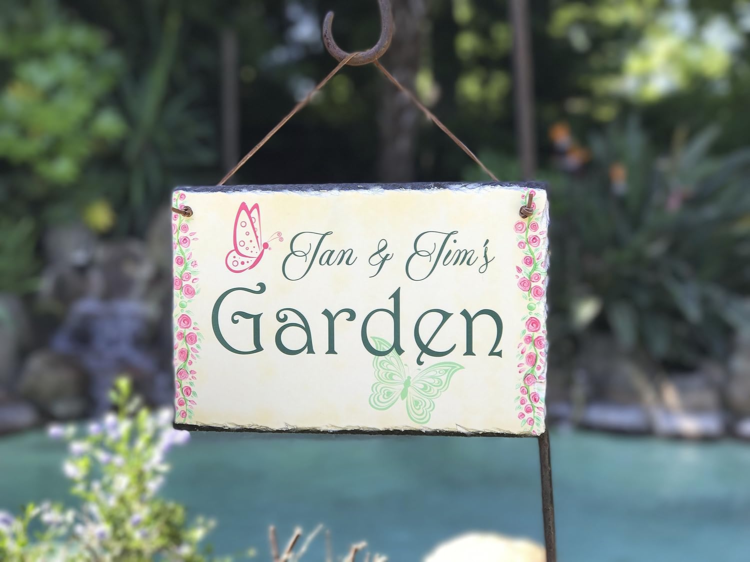 Ink Handcrafted and Personalized Garden Slate Plaque Sign - Custom Garden Name Signs Indoor Outdoor Decor - Personalized with Names Art Wall Decorations (12"x8")