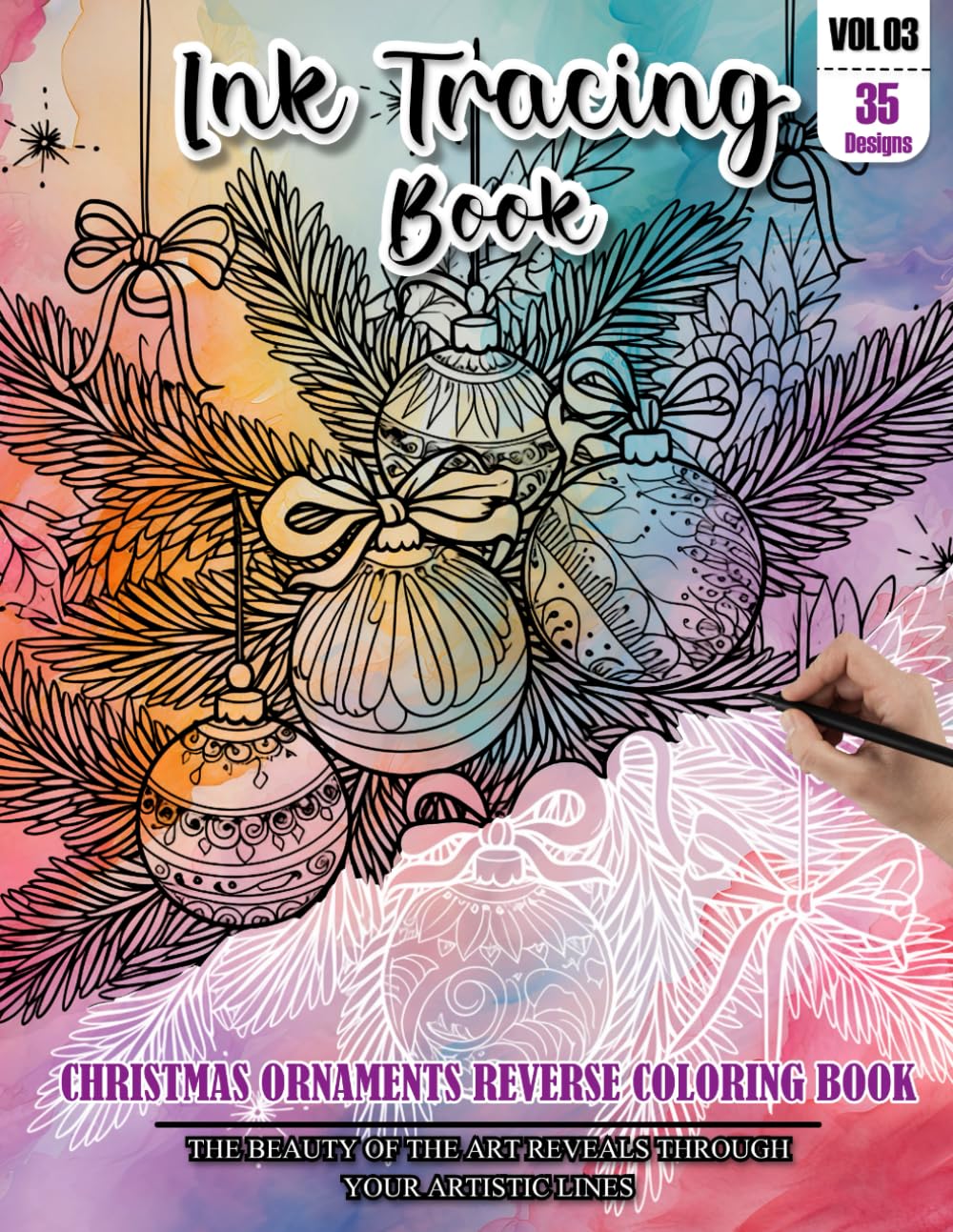 Ink Tracing Book: Stress relief reverse Christmas Ornaments ink tracing book for adults: mindfully Follow white lines to Uncover 35 Christmas ... a perfect gift for Christmas lovers(Vol-3)