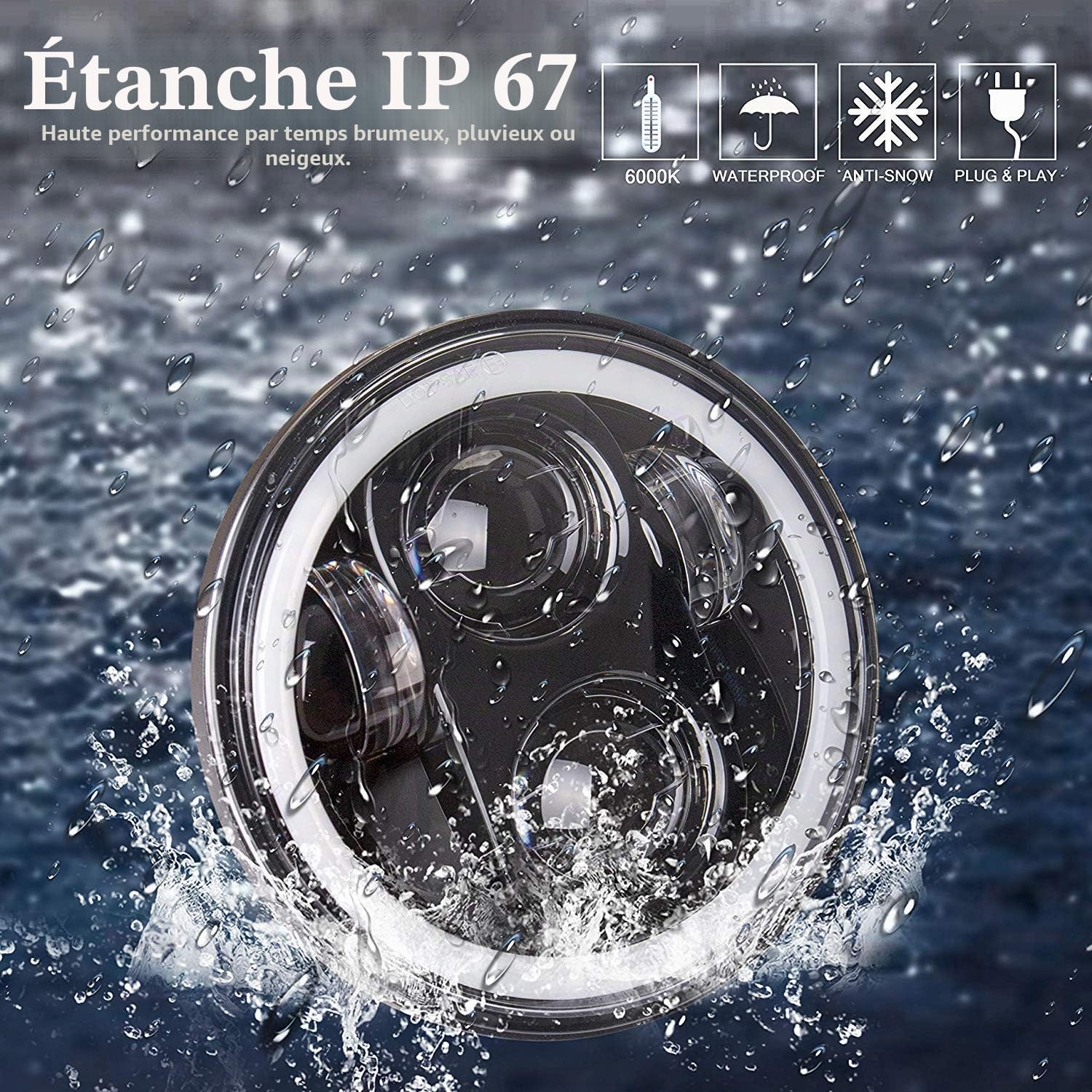 SUPAREE 5.75 pouces Phare Avant, Nouveau Type 5.75 "5 3/4 pouces LED Phare Avant Angel Eyes Halo Ring(une garantie d'un an)