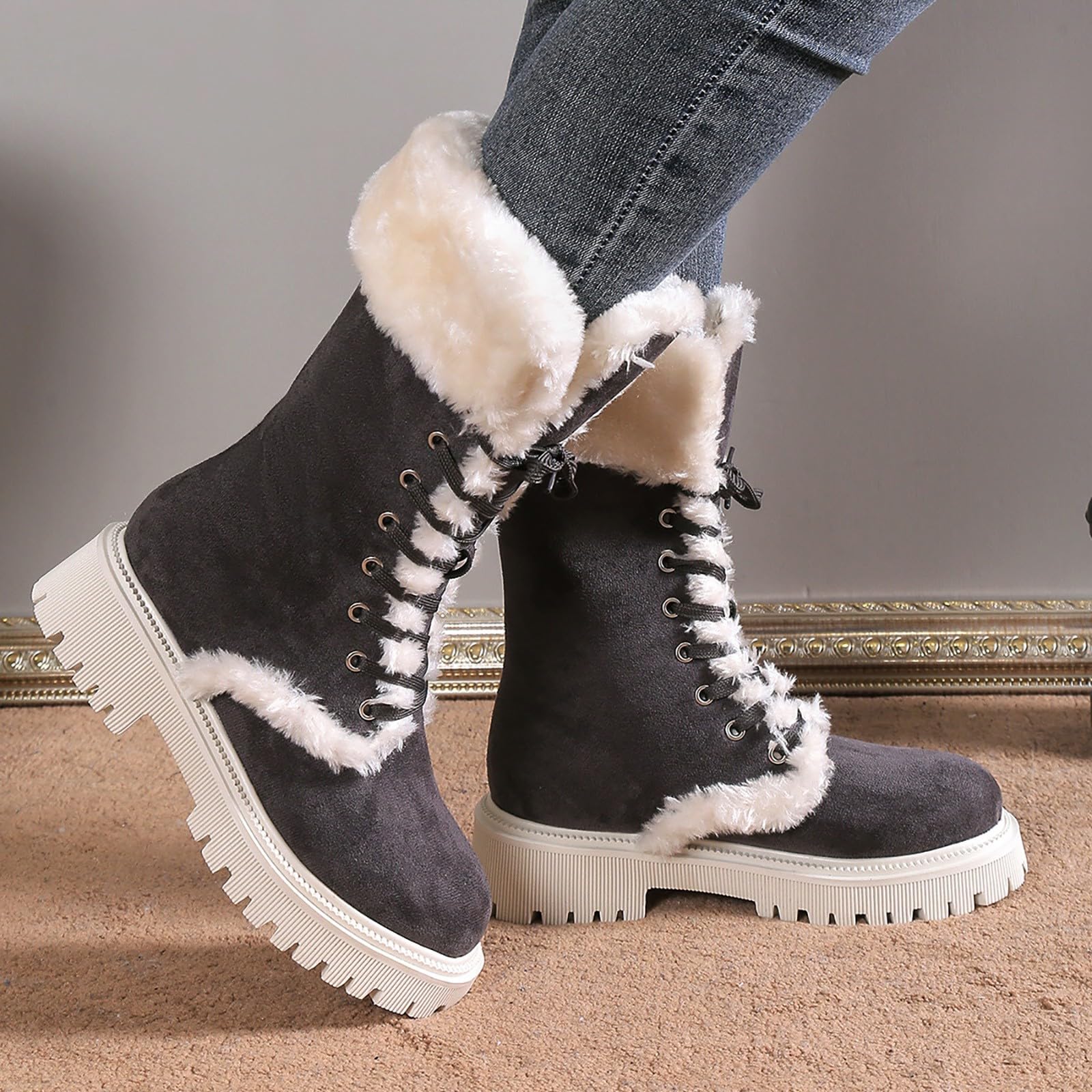 Bottes De Neige Femme Imperméables Fourrées Chaude Bottines Confortable Antidérapante Chaude Chaussures Chaudes Résistant À L’humidité Fermeture Éclair À Enfiler Bottes Pour Trajets Quotidien