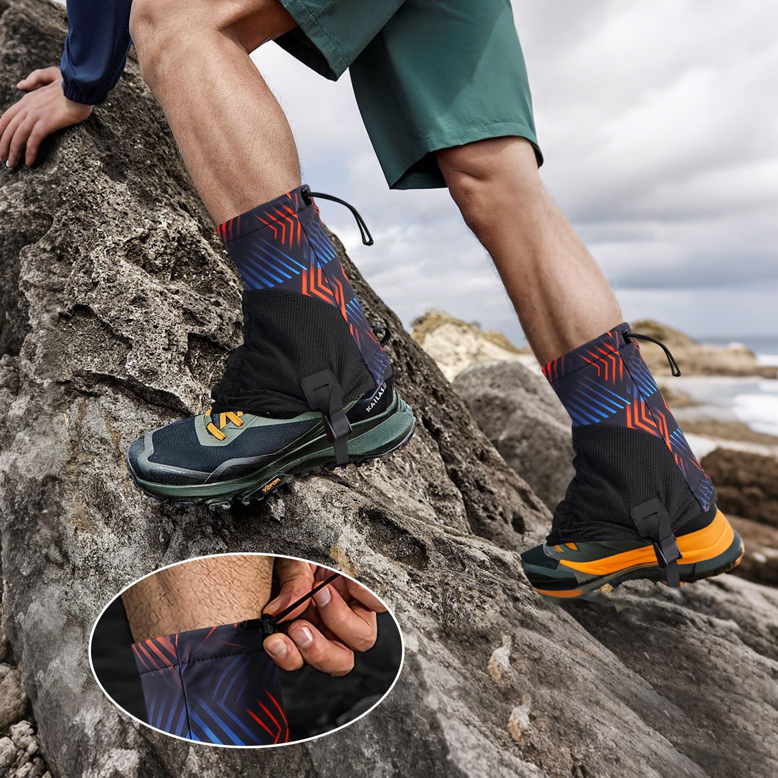 Trail Low Gaiters Unisex, wasserdichte Trailrunning-Schuhgamaschen zum Laufen, Atmungsaktive Low Gamasche mit Rutschschutz & Haken, Perfekt für Wandern, Outdoor, Camping & Klettern (Blau)