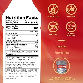 Monin - Blood Orange Puree, Tart, Juicy Citrus Taste, Great for Lemonades, Cocktails, and Culinary Creations, Vegan, Gluten-Free (1 Liter)