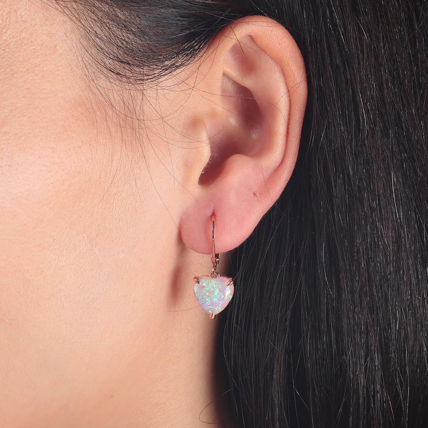 CiNily Heart Opal Earrings Leverback Drop Earrings for Women Hypoallergenic, Pendant Earrings 14K White Gold/Rose Gold Dangle Earrings Opal Hoops Birthday Wedding Mothers Day Jewelry Gifts - Image 2