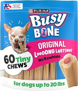 Purina Busy Bone Tiny Adult Dog Chews - Rawhide-Free Long-Lasting Treats with Real Meat Center, 60 Ct for Toy Breeds