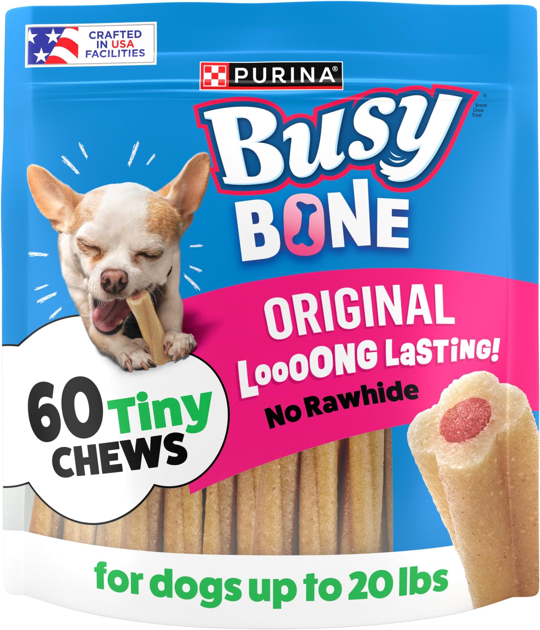 Purina Busy Made in USA Facilities Toy Breed Dog Bones, Tiny - (Pack of 4) 60 ct. Pouches