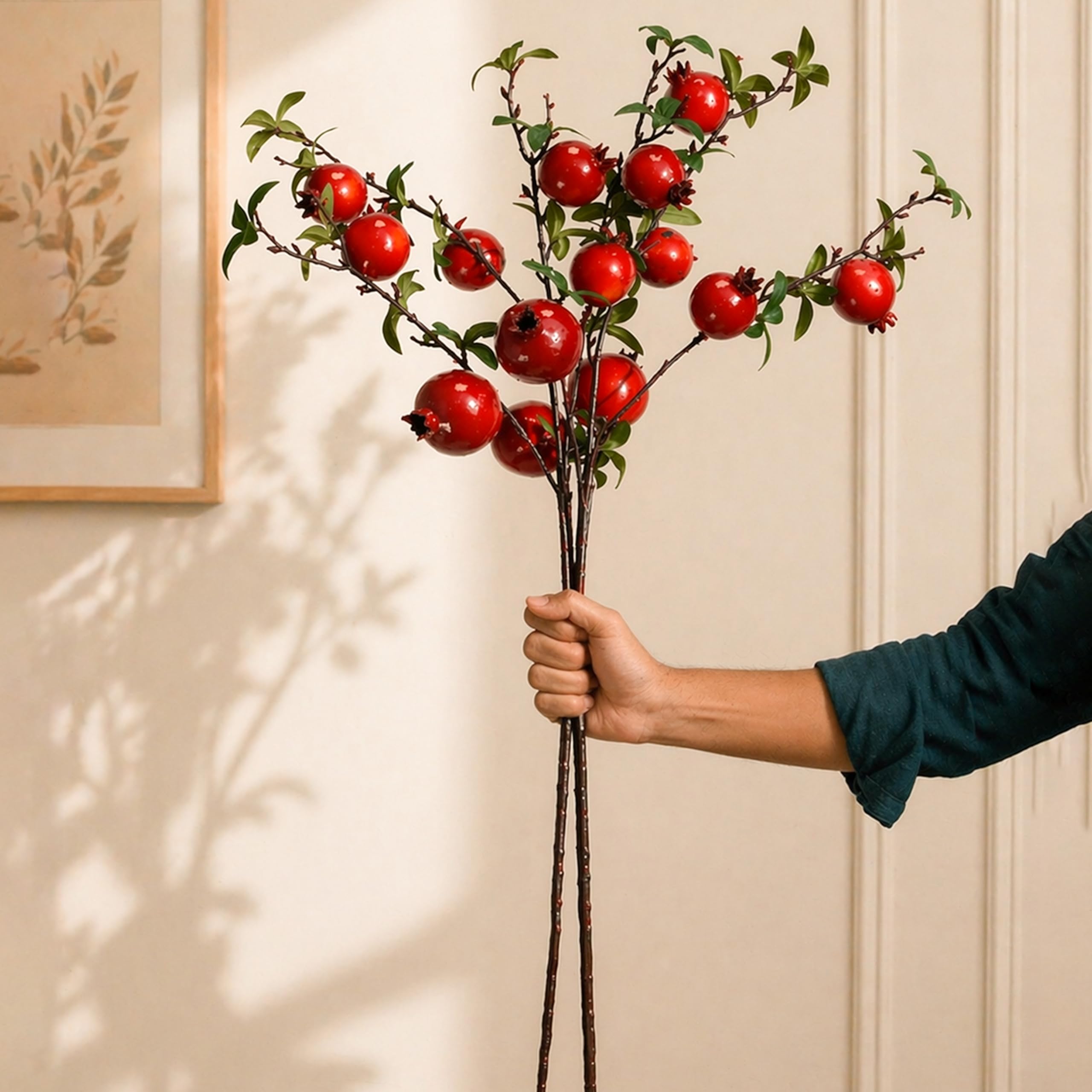Art Street Artificial Pomegranate Plant Stick with Red Fruits – Realistic Faux Pomegranate Branch for Home Décor, Vase Fillers, Festive & Wedding Decoration, (Set of 2), 32 Inch-image-2
