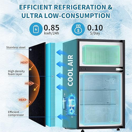 Miniatura 6 de Mini refrigerador de 3.2 pies cúbicos con congelador, refrigerador pequeño de doble puerta, refrigerador para dormitorio con 3 termostatos