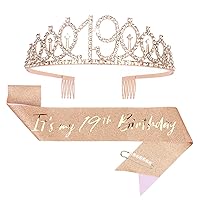 Vista 14 de CIEHER Juego de corona y banda de cumpleaños número 13, tiara de oro rosa, regalos para adolescentes