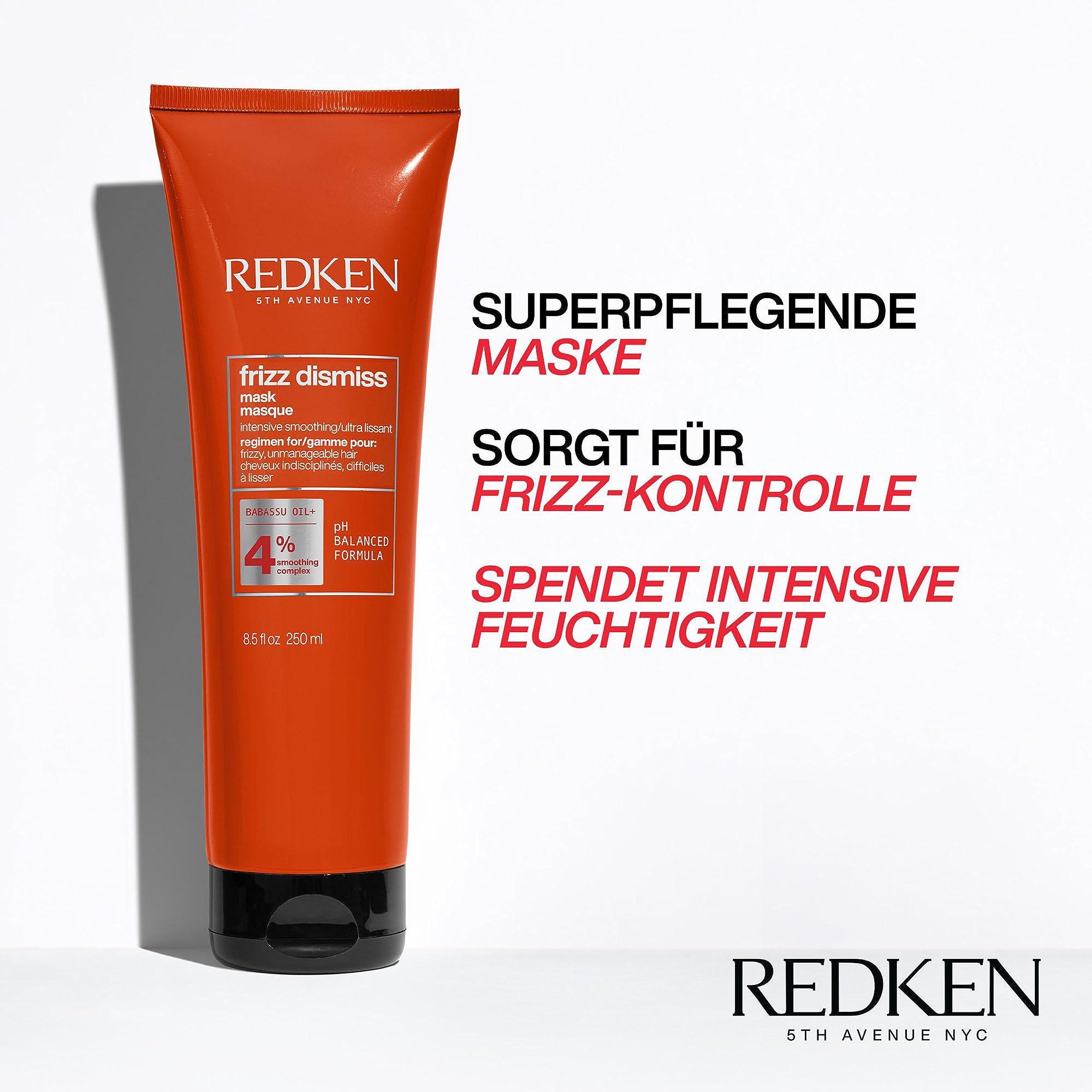 Redken Haarmaske mit Anti-Frizz-Effekt für widerspenstiges Haar, Mit Babassu-Öl und Smoothing Komplex, Frizz Dismiss Mask, 1 x 250 ml