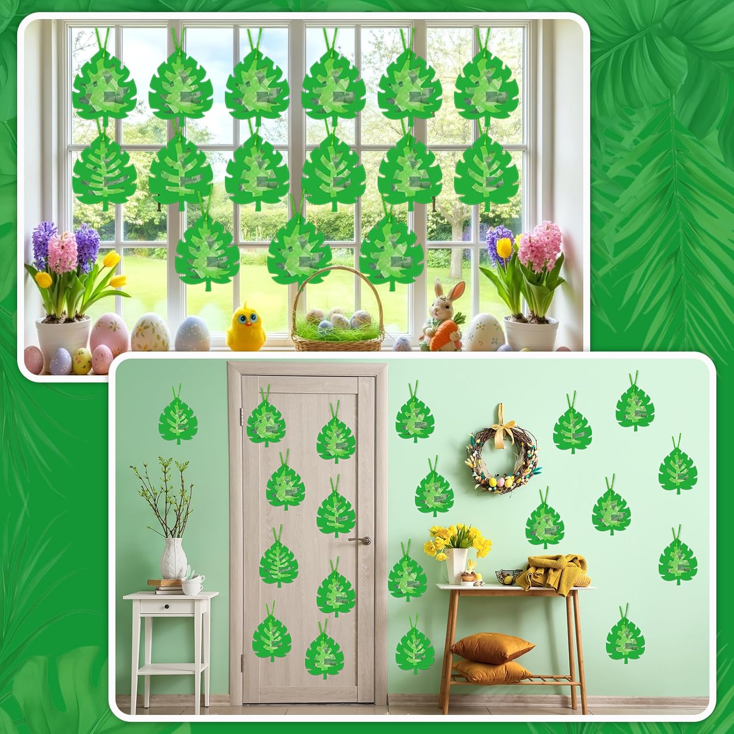 32 Sets Palm Sunday Crafts Easter Palm Leaf Tissue Paper Suncatchers Kits Bulk Stained Glass Effect Spring Sunday School Window DIY Art Craft for Religious Christian Home School Activities Party Favor