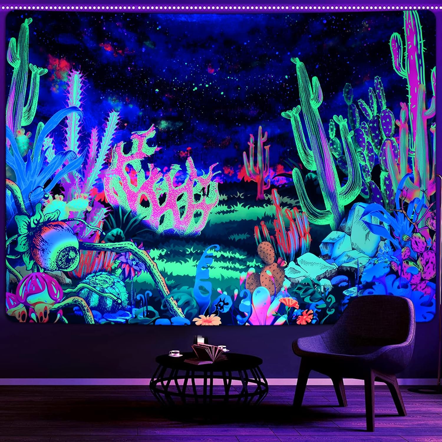 Uspring Black light Plants Tapestry Trippy Space Tapestries