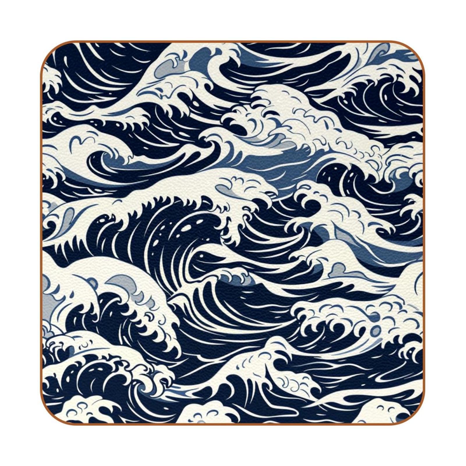 Dessous de verre carrés en cuir microfibre et motif de vague artistique