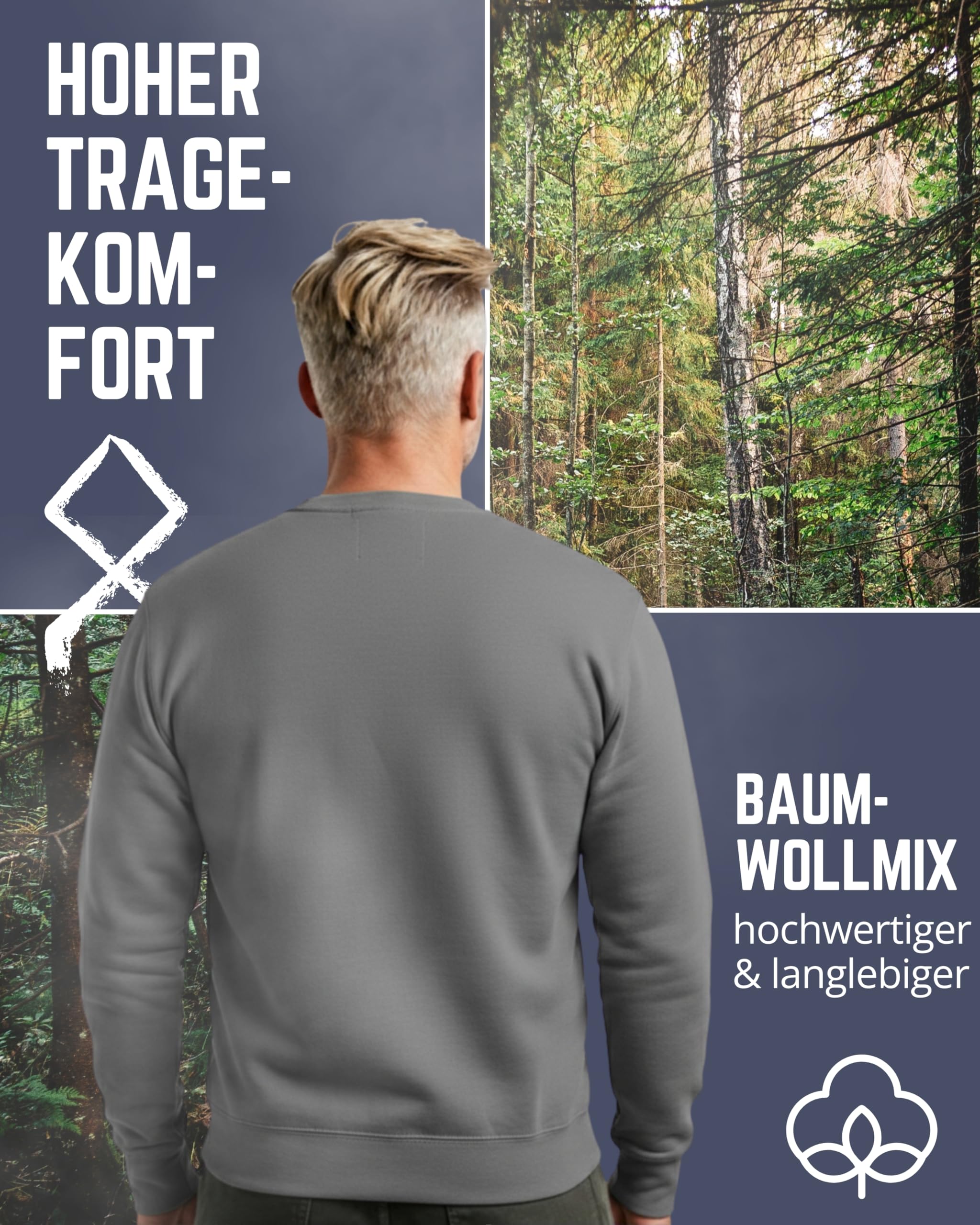 NORDGARD Viking Sweatshirt Hornung in Grau & Schwarz I Pulli aus 80% Baumwolle & 20% Polyester I Wikinger-Sweater mit Brustdruck I Ideal für Freizeit & Sport I Oeko-TEX Zertifiziert