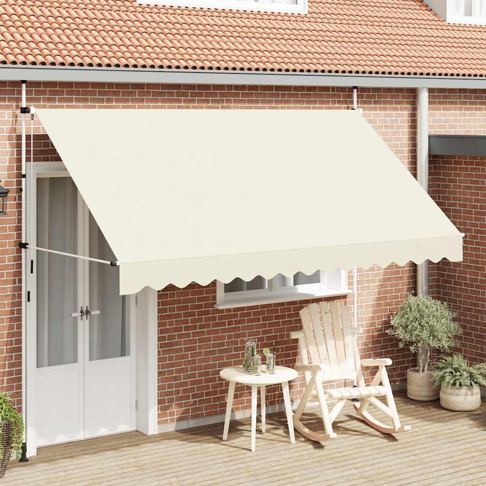Wysuwana markiza balkonowa, obsługiwana ręcznie, 350 cm, kremowo-biała, balkonowa, bez wiercenia, z korbą ręczną, aluminiowa markiza odporna na promieniowanie UV, regulacja wysokości i