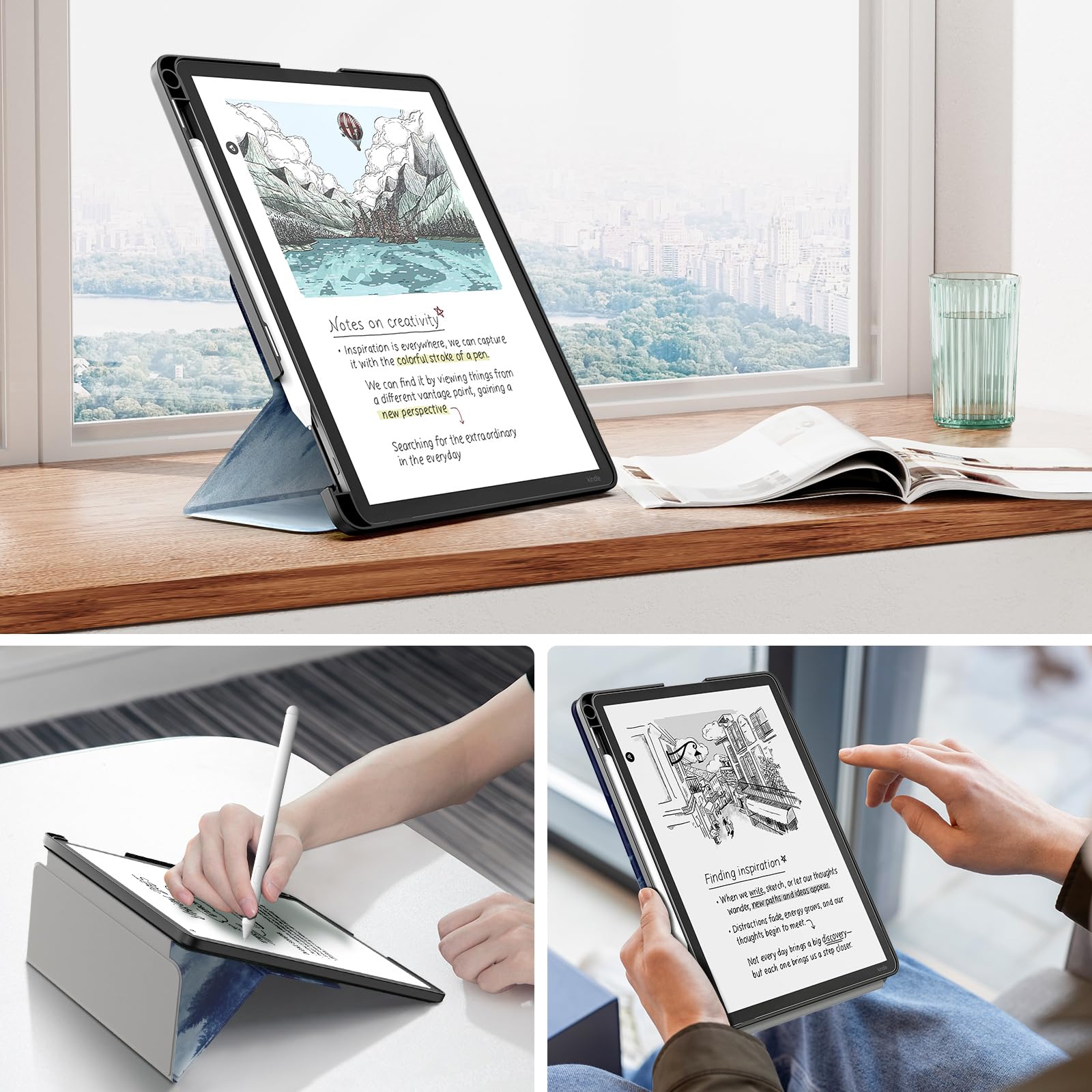 MoKo Kindle Scribe 11" 3a Generazione 2025 Colorsoft 1a Generazione 2025 Custodia in pelle Premium con supporto per penna Auto Sonno/Sveglia Foresta Grigia