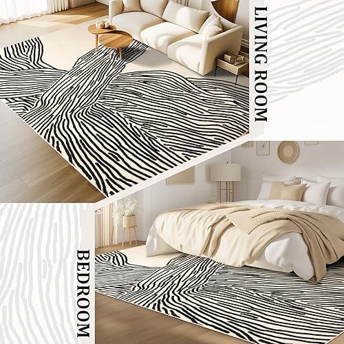 Miniatura 7 de YIHOUSE Alfombras de área de 5 x 8 pies, alfombra lavable abstracta, moderna alfombra blanca y negra para dormitorio, sala de estar, comedor, Modern