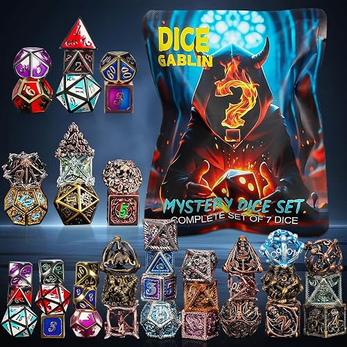 QMAY 8PCS Metal Mystery Dice Set, Various Styles Polyhedral Dice, Random Patterns Metal D&D Dice & Dice Bag, DND Gifts, Suitable for Dungeons and Dragons, RPG, MTG,Role Playing Table Game - 1 bag Metal Mystery Dice