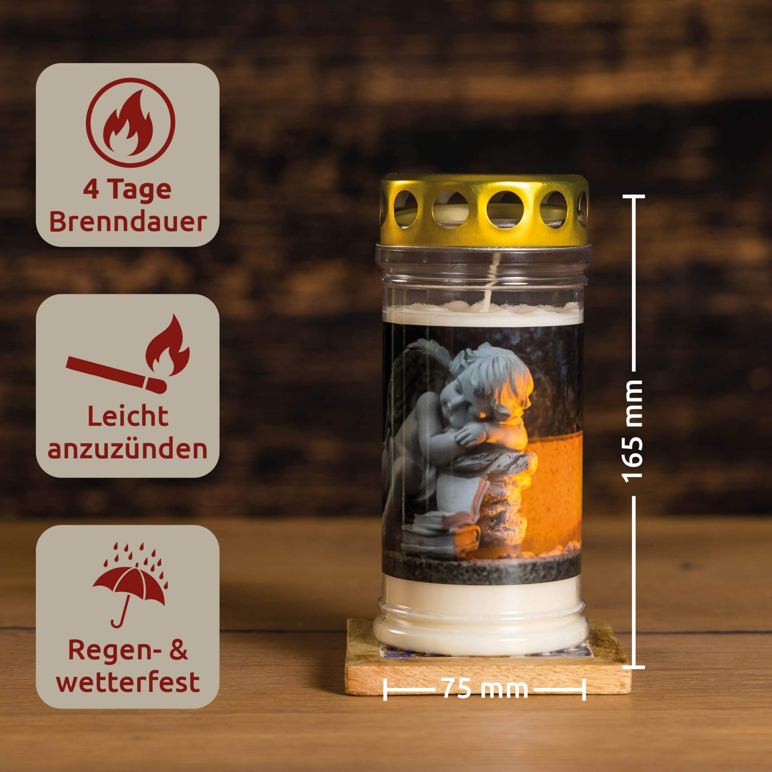 10er Set Grabkerzen 4 Tage Brenndauer | Herzmotiv | Wetterfestes Grablicht mit Deckel | Trauerkerzen für Grab, Friedhof, Grabdekoration & Grabschmuck