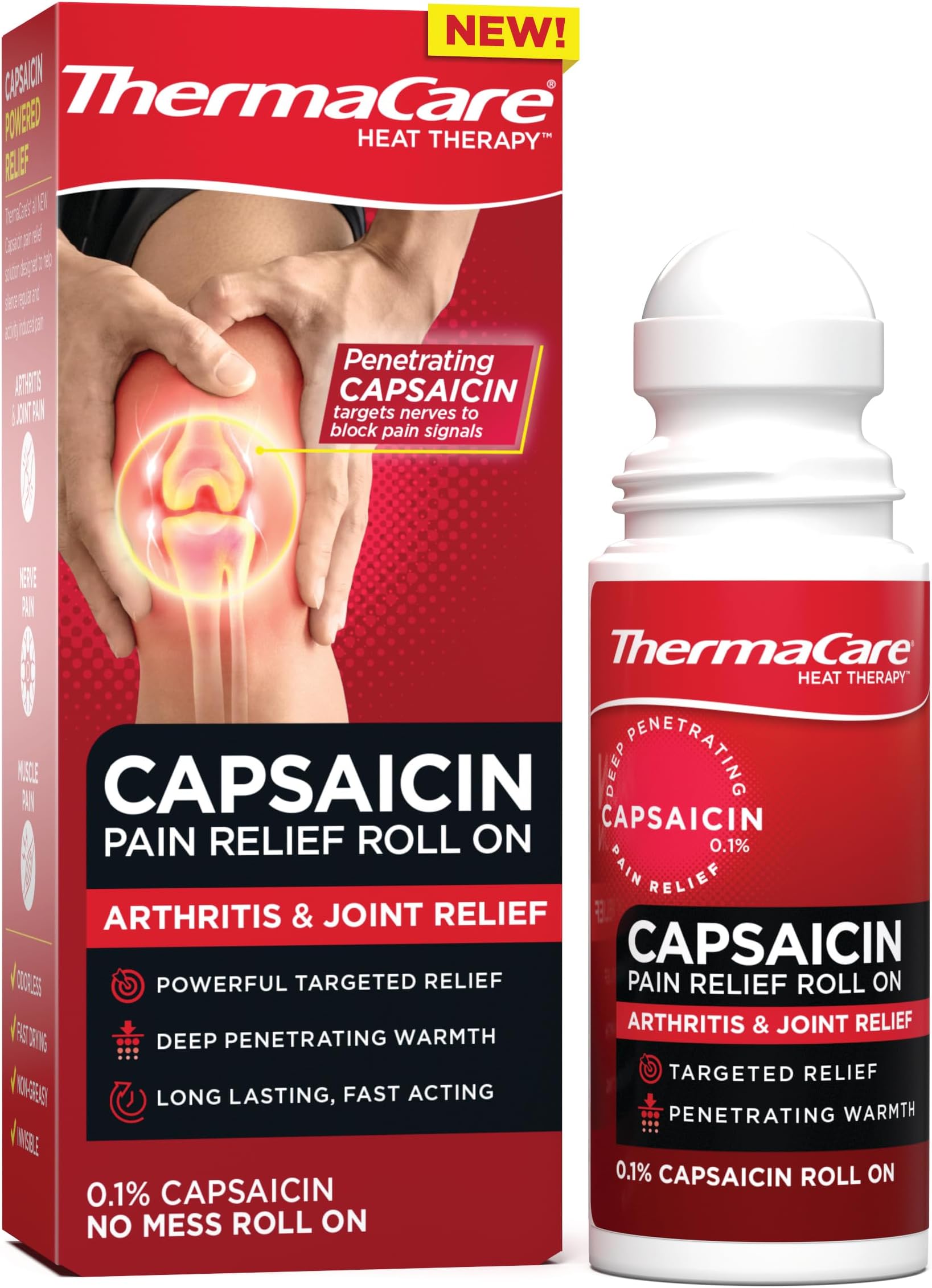 Arthritis Pain Relief Roll-On – Fast-Acting Capsaicin Formula for Joint & Muscle Pain – Soothing Warmth, Mess-Free Application – Targets Stiffness & Discomfort, (2.5 oz)