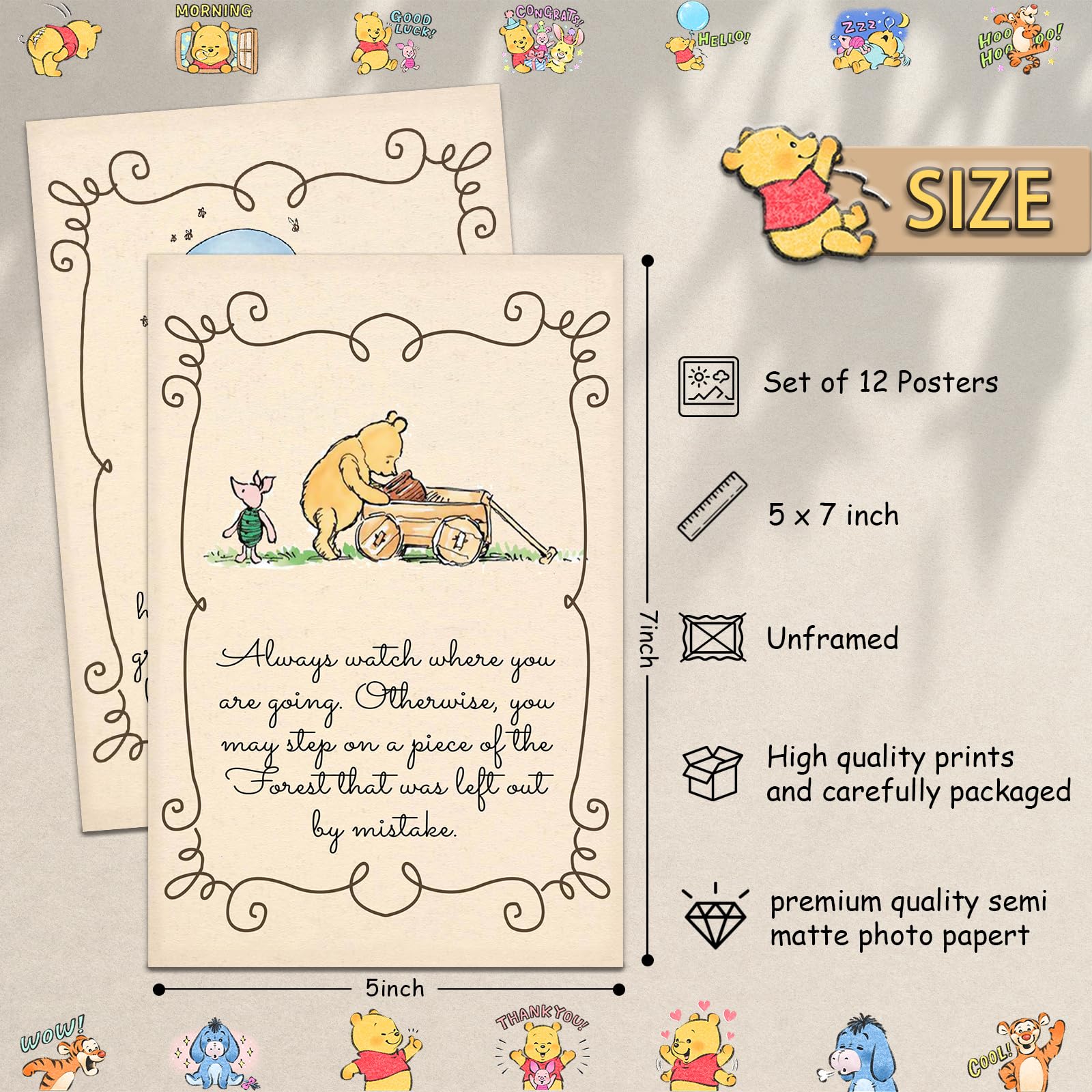 12Pcs Winnie Centerpieces for Baby Shower Decorations Classic Quotes Table Sign Decor 5 * 7inche