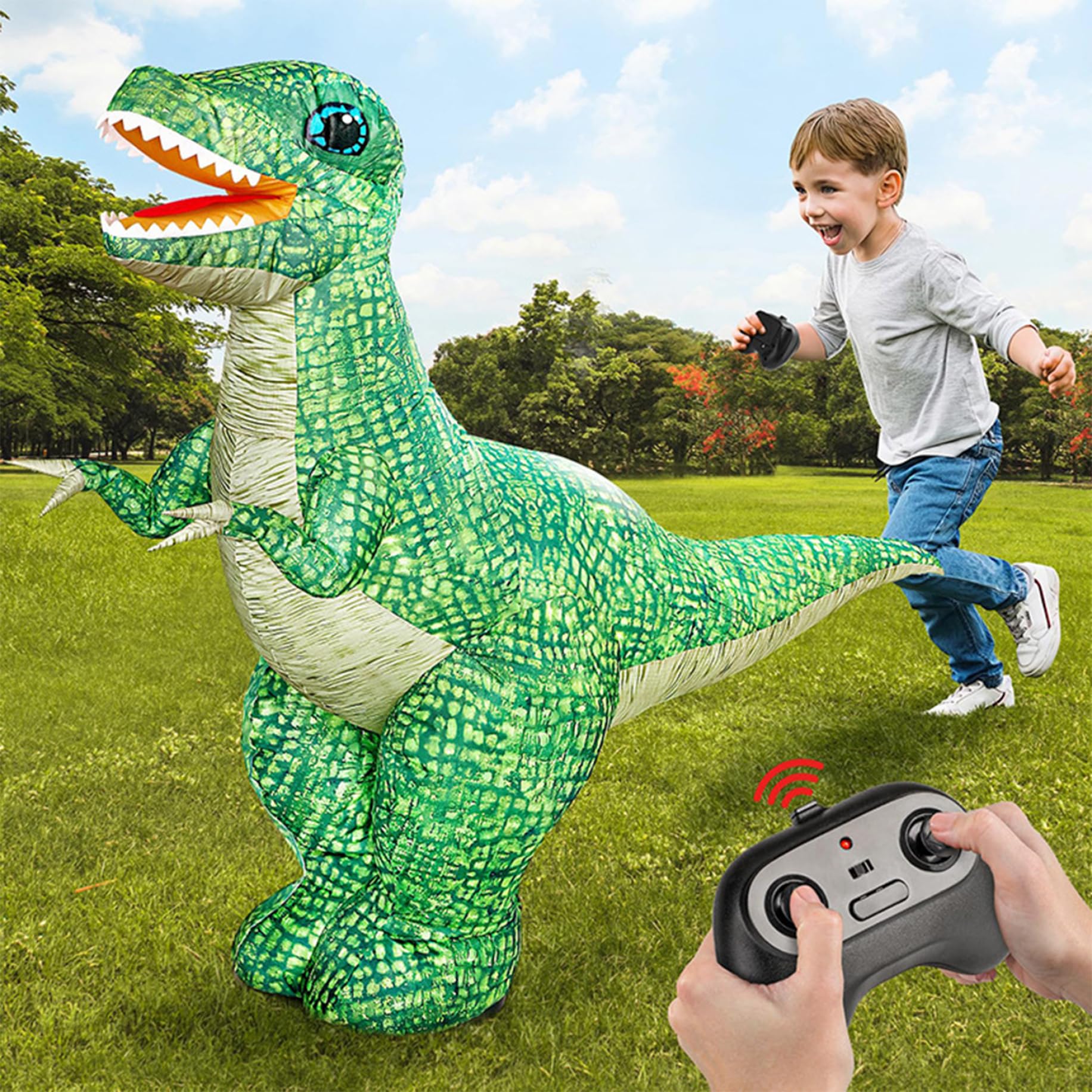 Dinosaurio De Control Remoto Dinosaurio Inflable Eléctrico Realista Verde con Rotación De 360 ​​​​°, hacia Adelante Y Atrás, Juguetes Grandes Recargables para Cumpleaños De Niños