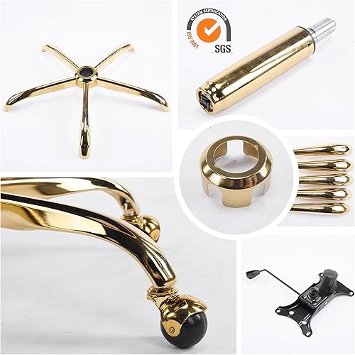 Miniatura 5 de VINGLI Silla de oficina ancha con patas cruzadas, silla de escritorio ergonómica capitoné cómoda con almohada y base dorada, doble uso con/sin Verde