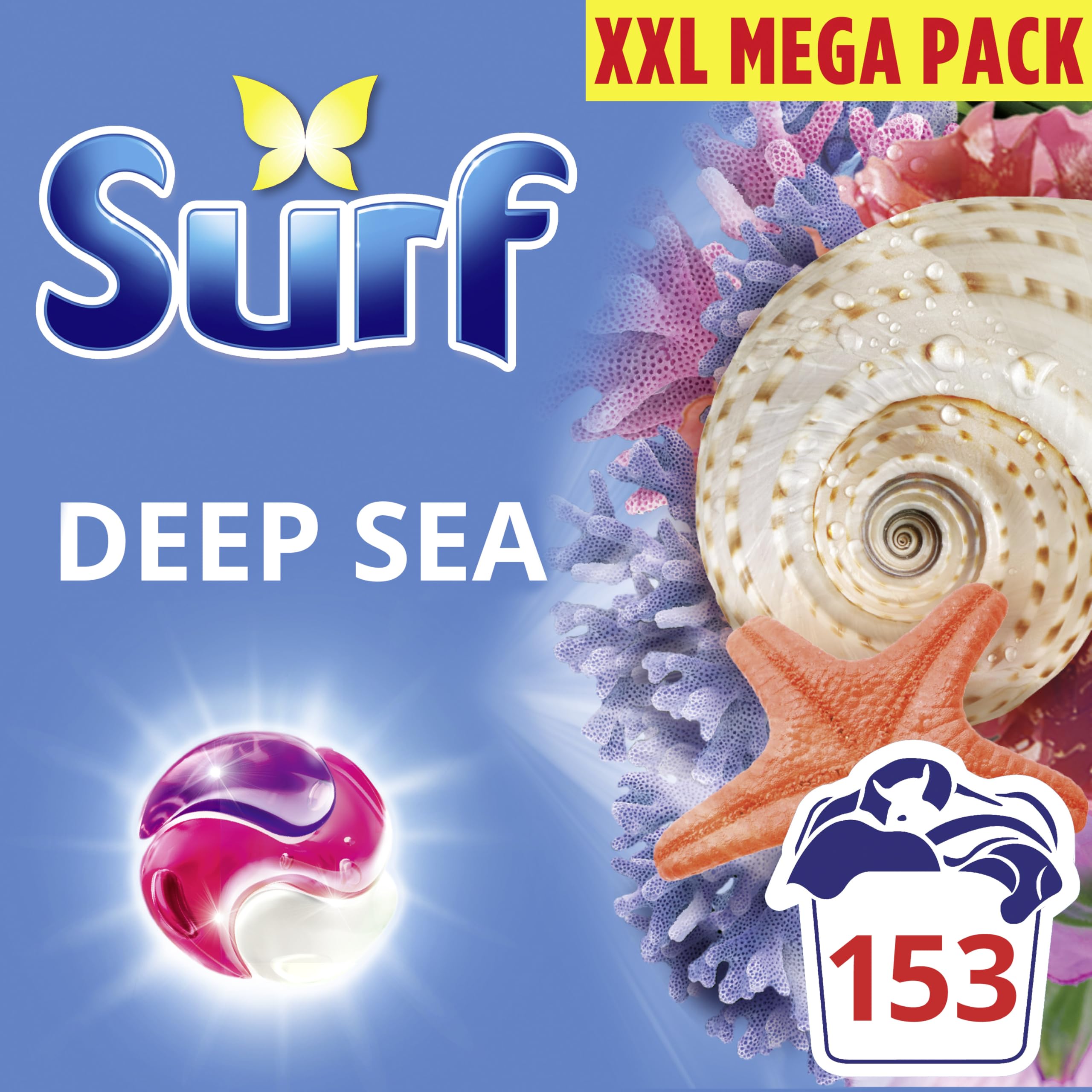 Surf 3 in 1 Deep Sea Laundry Washing Detergent Capsules joy-infused fragrance with natural essential oils lasting up to 12 hours in wear for brilliantly clean results 153 washes (3x 51 capsules)