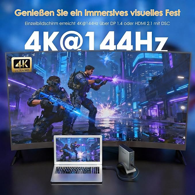 Docking Station USB C WAVLINK 3 Monitores, 140W, 9 Puertos, Plata miniatura 3