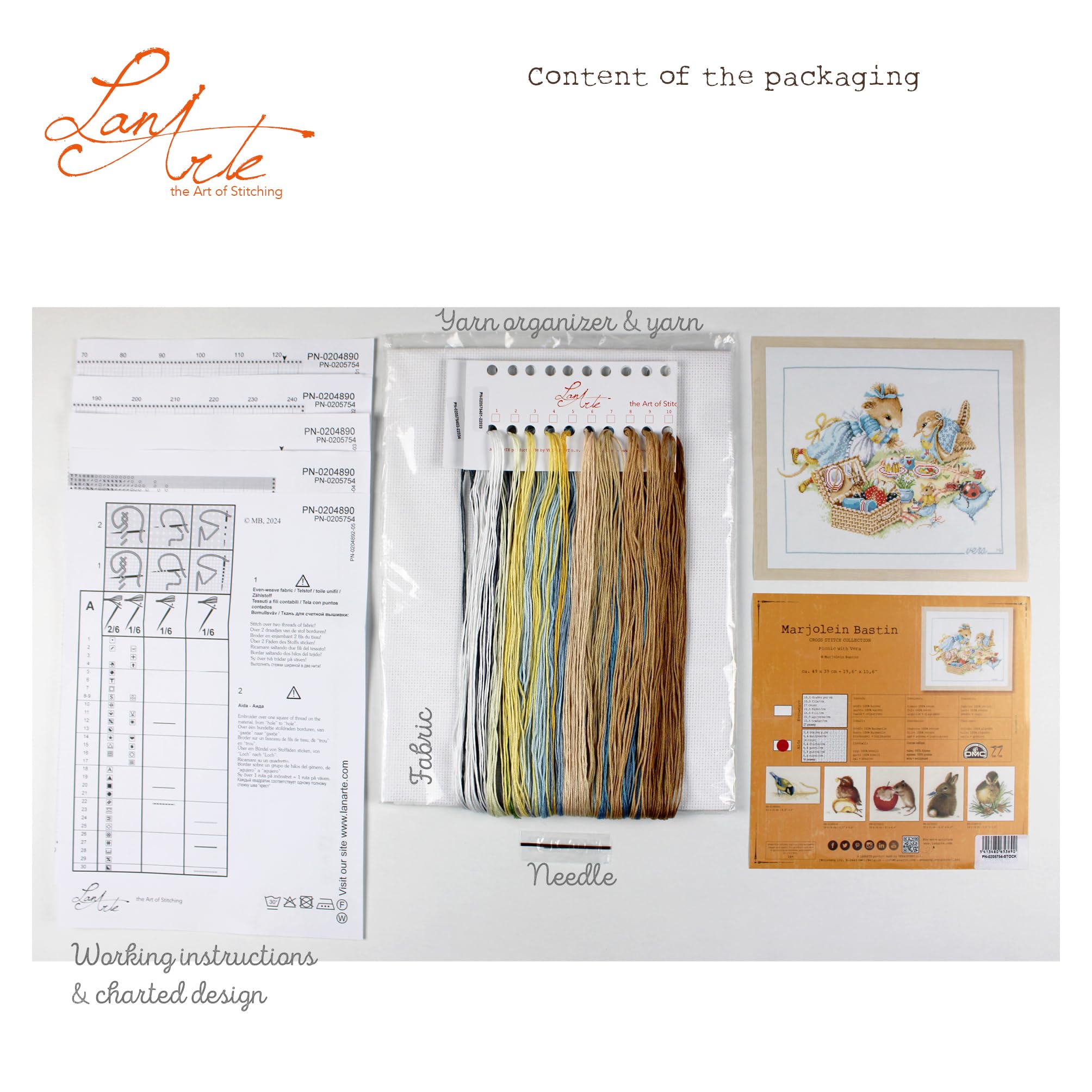 Lanarte Kreuzstich Stickpackungen Gezählter Kreuzstichbilder Set PICKNICK MIT VERA Wanddekoration Handarbeit Set für Erwachsene 49 x 39 cm DIY Deko Bastelset Handwerker Kreative Geschenkset