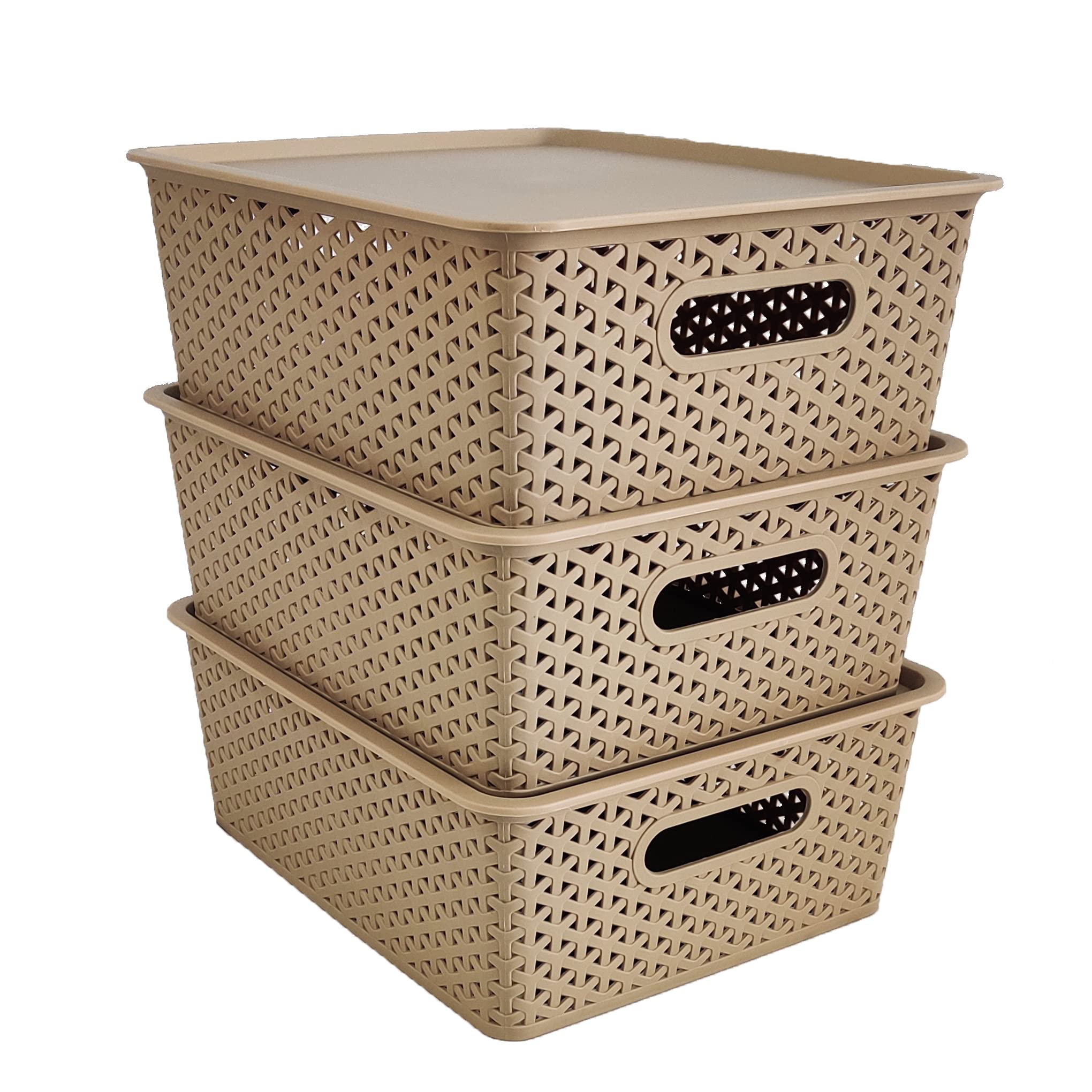 HomeStrap Set of 3 Plastic Storage Organizers/Baskets With Lid For Kitchen, Clothes, Multipurpose Vegetables, Toys, Books, Office, Stationery, Wardrobe (Medium | Grey), Rectangular (B0B17WDMM9) Amazon Price History, Amazon Price Tracker