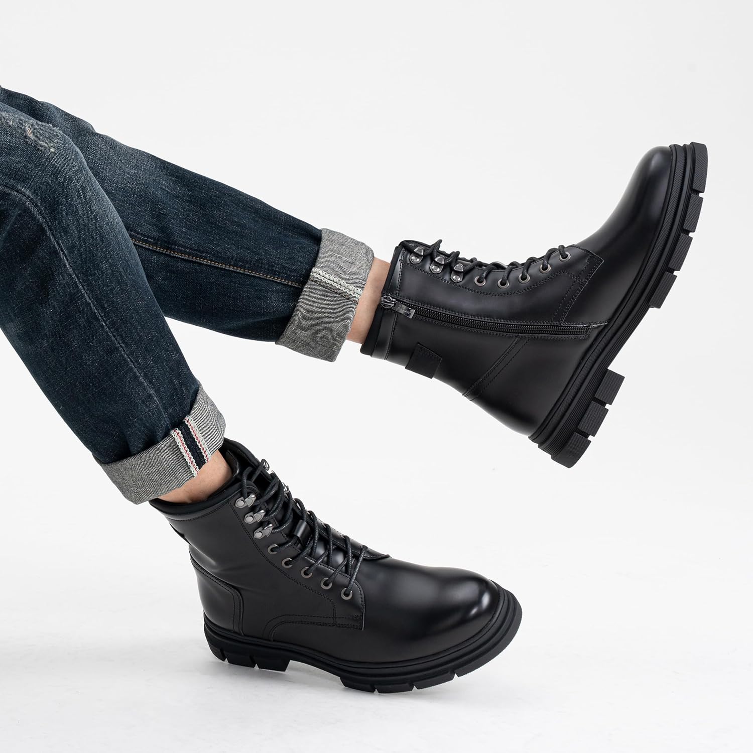 Jousen Mens Combat Boots Lace up Boots for Men Waterproof Motorcycle Boots Men - Image 2