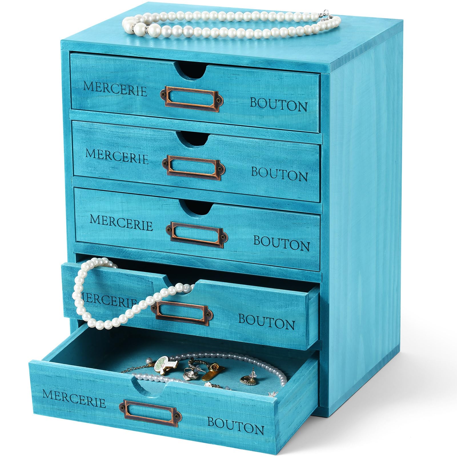 Wesiti 5 Drawer Apothecary Cabinet - Vintage Wooden Desk Organizer - Library Card Catalog Wood Storage Box - Office Desktop Dresser for Stationery,