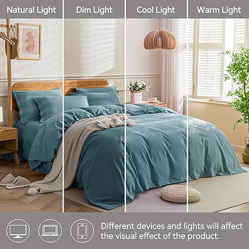 Miniatura 9 de JELLYMONI - Funda de edredón de algodón lavado, color liso