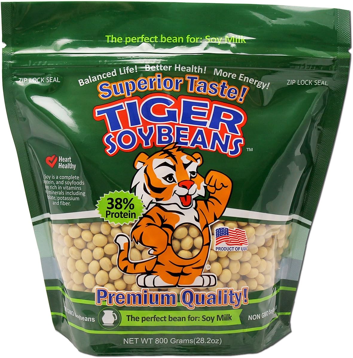 Tiger Soybeans Premium Certified Non-GMO Whole Soybeans for Soy Milk Grown in USA (1 Pack)