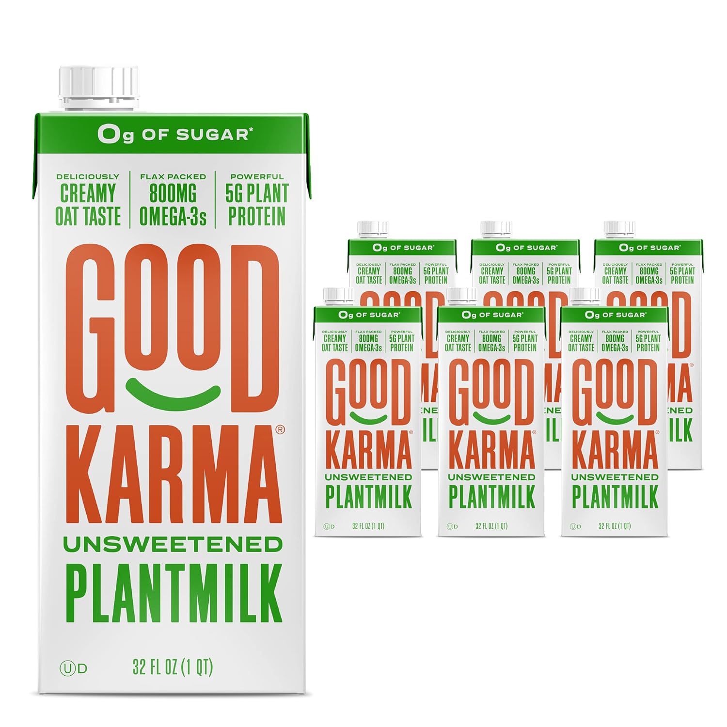 Good Karma Unsweetened Oat Milk Plus Protein and Omega3, 32 Ounce (Pack of 6