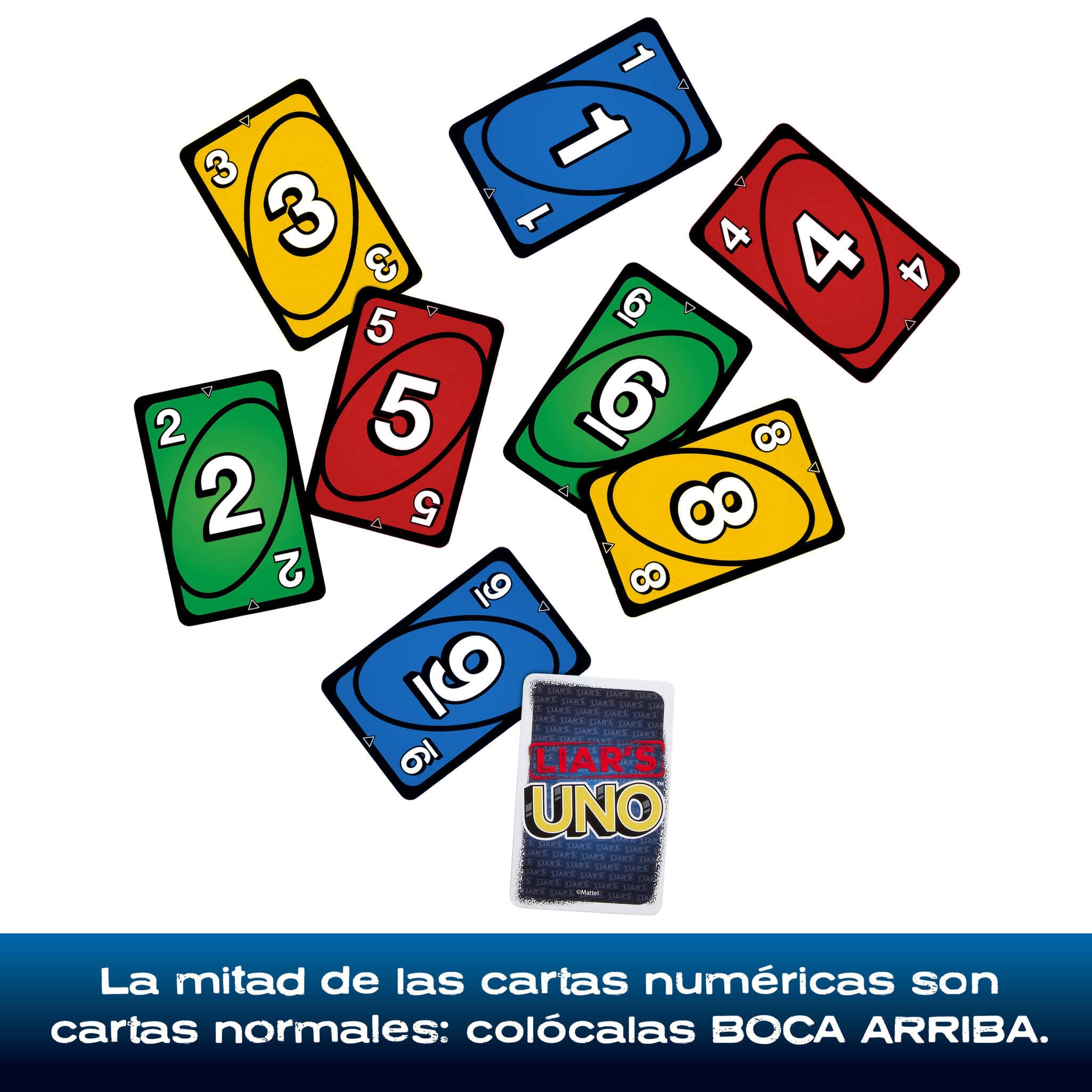 Mattel Games UNO del mentiroso Juego de cartas en lata para almacenamiento y transporte, para niños, adultos, noches en familia y fiestas, supera a los demás jugadores con mentiras y trucos, JLH68